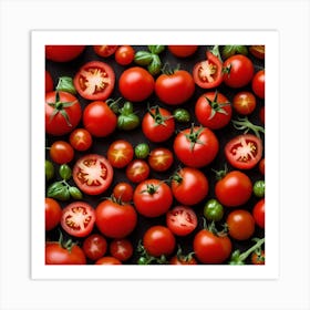 Tomatoes On Black Background Art Print