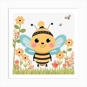 Floral Baby Bee Nursery Illustration (2) Art Print