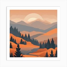 Misty mountains background in orange tone 24 Art Print