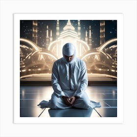 Muslim Man Praying In Front Of Mosque Art Print