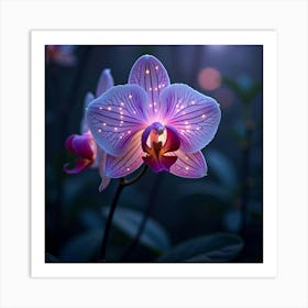 A Dreamy Orchid With Petals Of Glowing, Ethereal Patterns In A Mystical, Twilight Garden Art Print