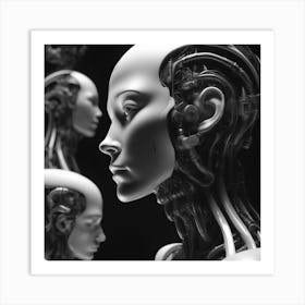 Black And White Image Of Robots Art Print