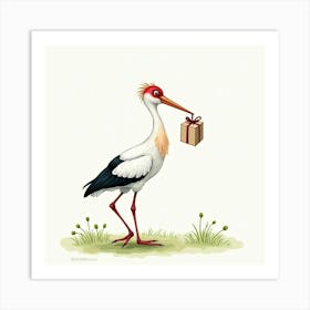 Stork With Gift Art Print