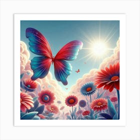 Butterfly And Flowers 22 Art Print