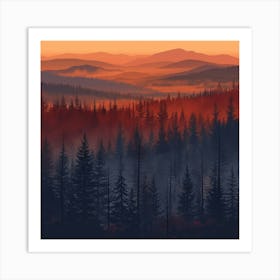 Sunset In The Forest Art Print