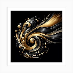 Abstract Gold And Black Swirl Design Art Print