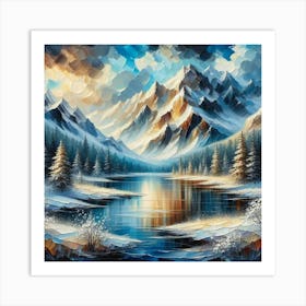 Montain lac oil painting abstract painting art 9 Art Print