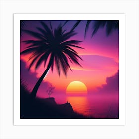 Sunset With Palm Trees 15 Art Print