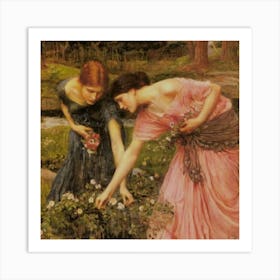 Two Women Picking Flowers Art Print