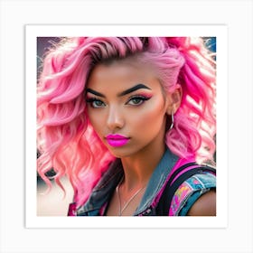 Pink Haired Girl kl 1 Art Print