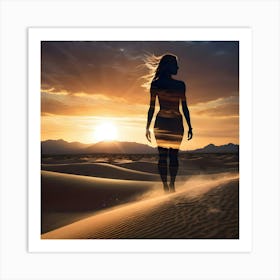 Silhouette Of A Woman In The Desert 1 Art Print