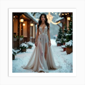 Beautiful Woman In A Winter Dress 1 Art Print