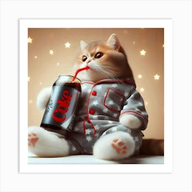 Cat Drinking Coca Cola Art Print