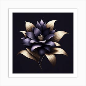 Purple Flower Golden leaves Art Print