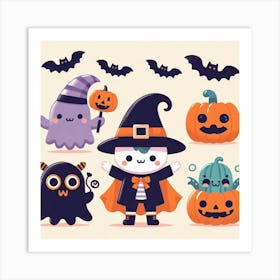 Cute Halloween Characters - Vector style Illustration 1 Art Print