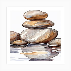 Watercolour Of Rocks Art Print