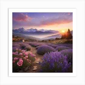 Lavender Field At Sunset Art Print