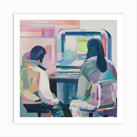 Two People At A Computer Art Print