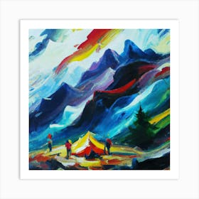 People camping in the middle of the mountains oil painting abstract painting art 14 Art Print