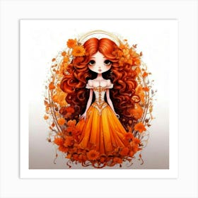 Firefly Character, Girl, Big Eyes, Orange, White, Flowers, Wreath, Curly Hair, Long Dress, Floral, P (1) Art Print