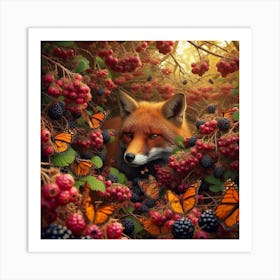 Fox In Blackberry Bushes 1 Art Print