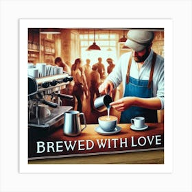 Brewed With Love Coffee Lover Wall Print Art A Lively And Artistic Depiction Of Coffee Culture, Perfect For Bringing Warmth And Creativity To Any Space Art Print