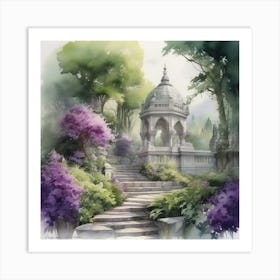 Color Harmony Purpel And Gris And Green Watercolor Art Print