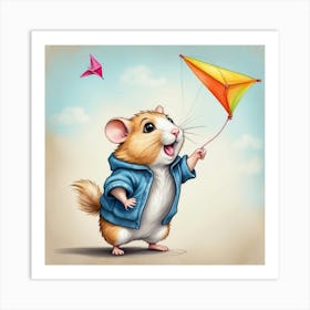 Hamster Flying Kite Art Print