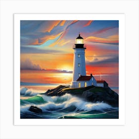 Lighthouse At Sunset 21 Art Print