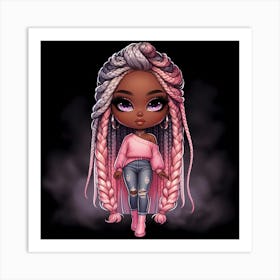 Black Girl With Pink Hair Art Print