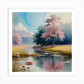 Sakura Trees By Person Art Print