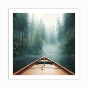 Serene Boat Ride Through A Misty, Magical Forest 1 Art Print