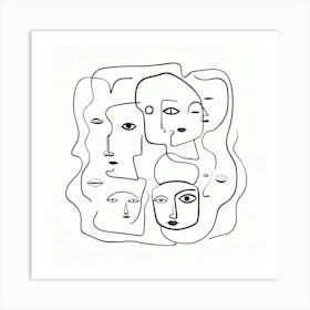 Abstract Faces Art, Black and white. White background 2 Art Print