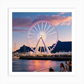 A Serene And Vibrant Image Of A Majestic Ferris Wheel Standing Tall Against The Picturesque Cape Town (2) Art Print