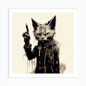 Cat With A Gun Art Print