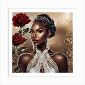 Black Woman With Red Roses 2 Art Print