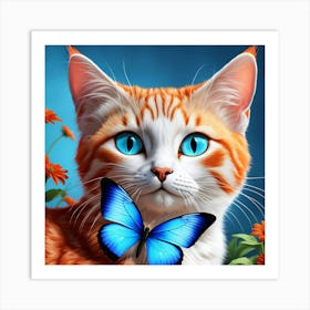 Cat With Butterfly Art Print