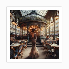 A café in the center of Paris in a beautiful dress by Naderen Art Print