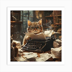 Funny Cat Writer Vintage 7 Poster