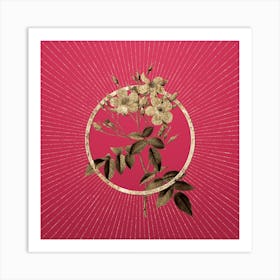 Gold Musk Rose Glitter Ring Botanical Art on Viva Magenta Art Print