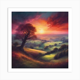 Meadows and Green Fields at Sundown Art Print