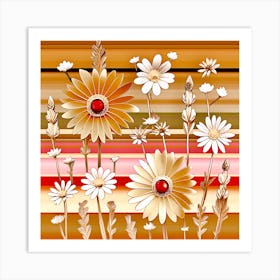 Daisies On A Red Background Art Print