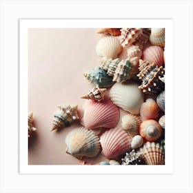 Sea Shells On A Pink Background Art Print