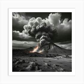 Black And White Image Of A Volcano 2 Art Print