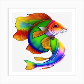 Line Drawing Of A Colorful Fish S Art Print