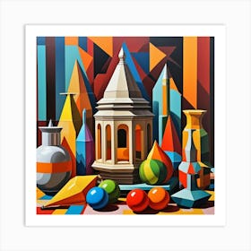 Brihadeeswarar Temple, India Cubism Style Art Print