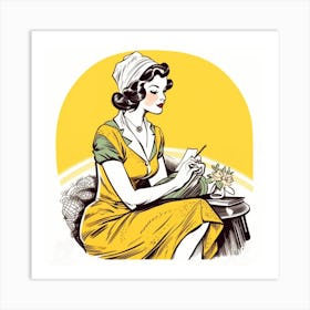 Woman Knitting Art Print