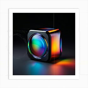 High Resolution 3d Glass Like Camera Icon Smooth Curves Modern Aesthetic Rainbow Spectrum Refract Art Print