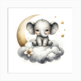 A baby elephant sitting on a fluffy cloud Art Print