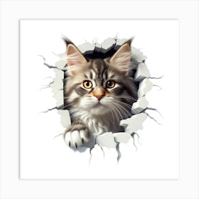 Cat Peeking Out Of A Hole 2 Art Print